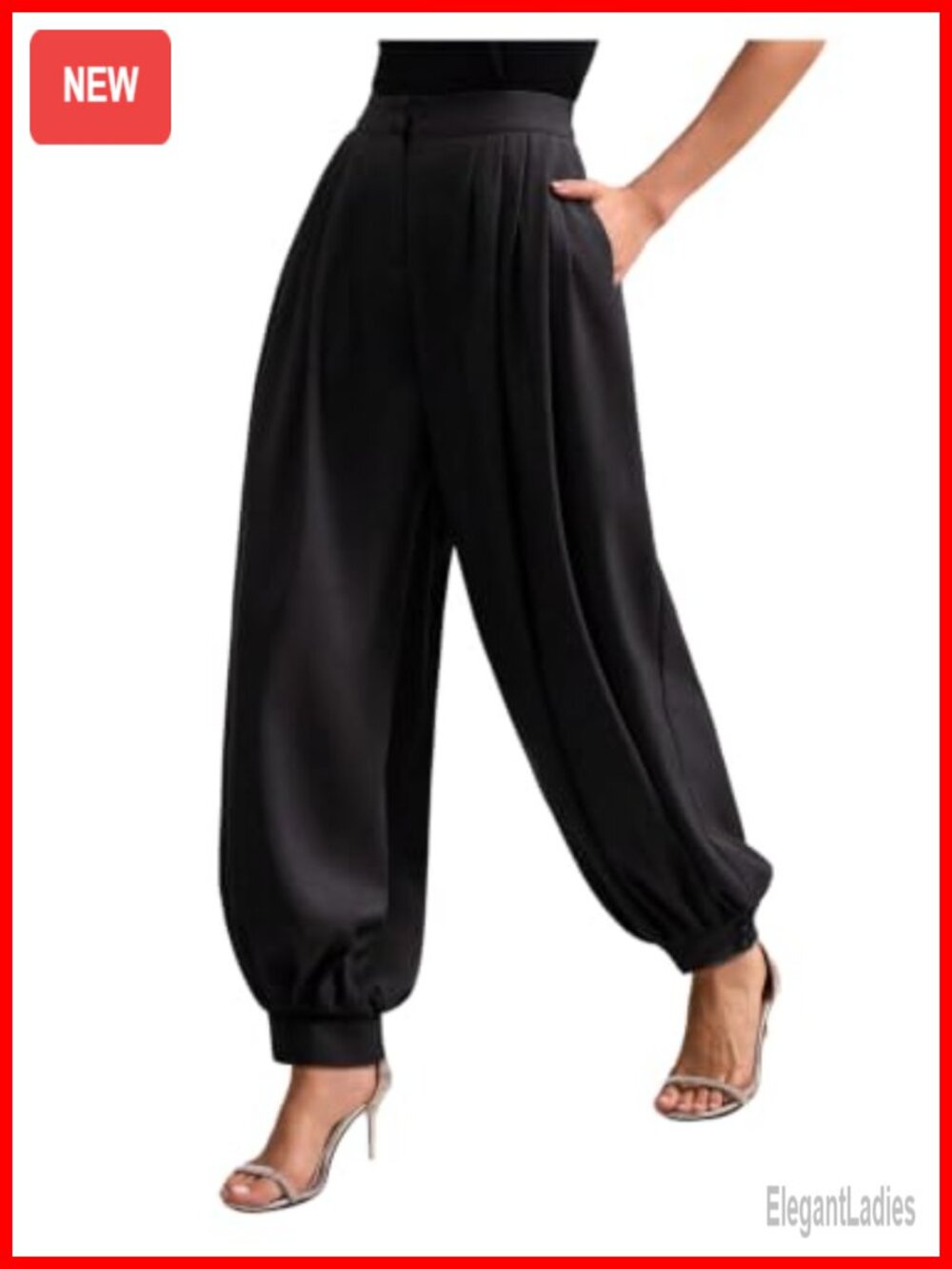 Women's Pleated Balloon Pants Mid Rise Loose Fit Office Work Trousers
